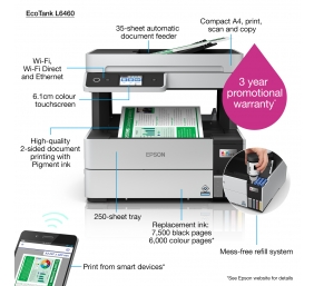 Epson EcoTank L6460 Spausdintuvas rašalinis spalvotas MFP A4 37 ppm Wi-Fi Ethernet LAN