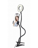 Gembird Selfie ring light with phone holder | Gembird | Selfie ring light with phone holder | LED-RING4-PH-01 | ABS + metal | LED ring diameter: 3.5''. Flexible arms for both phone holder & selfie ring. Practical buttons to change light intensity, color (