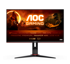 AOC | Monitor | U28G2XU2/BK | 28 " | IPS | UHD | 16:9 | 144 Hz | 1 ms | 3840 x 2160 | 370 cd/m² | HDMI ports quantity 2 | Black/Red