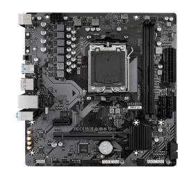 Gigabyte | A620M H 1.0 M/B | Processor family AMD | Processor socket AM5 | DDR5 DIMM | Memory slots 2 | Supported hard disk drive interfaces 	SATA, M.2 | Number of SATA connectors 4 | Chipset AMD A620 | Micro ATX