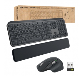 Logitech MX Keys Combo for Business Gen 2 Belaidė klaviatūra ir pelė + Atrama riešui, DE, Graphite