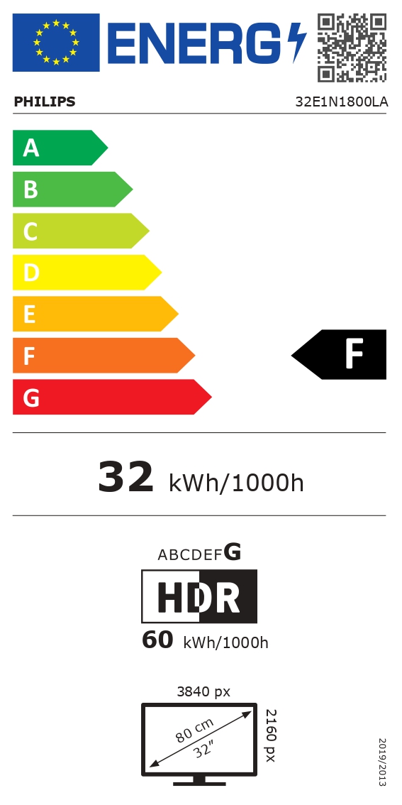 Philips 32E1N1800LA/00 | 31.5 " | VA | 16:9 | 60 Hz | 4 ms | 3840 x 2160 pixels | 300 cd/m² | HDMI ports quantity 2