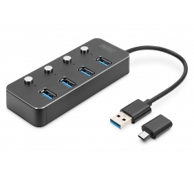 Digitus | USB 3.0 Hub, 4-port, Switchable, Aluminum Housing | DA-70247