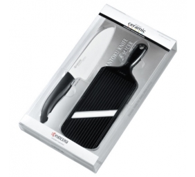 Kyocera FK-140WH-BK+CSN-202-BK SANTOKU KNIFE &amp; SLICER Rinkinys, peilis 14cm ašmenys+pjaustyklė Juoda