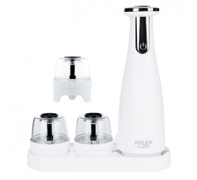 Adler | Electric Salt and pepper grinder | AD 4449w | Grinder | 7 W | Housing material ABS plastic | Lithium | Mills with ceramic querns; Charging light; Auto power off after: 3 minutes; Fully charged for 120 minutes of continuous use; Charging time: 2.5 