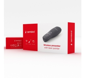 Gembird | Wireless presenter with laser pointer | WP-L-02 | Black | Depth 25 mm | Height 105 mm | Red laser pointer. 4 buttons to control most used PowerPoint presentation functions. Interface: USB. Presenter control distance: up to 10 m. | Yes | Weight 8